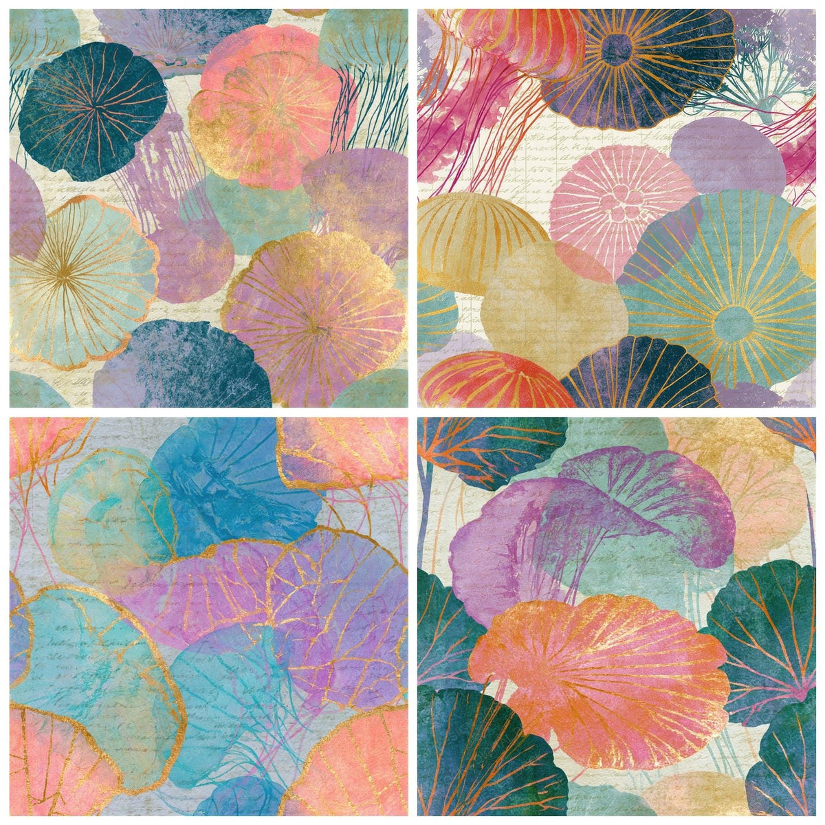 Four more Infrared Jellyfish Mint Pink Seamless digital papers from the pack shown in a grid