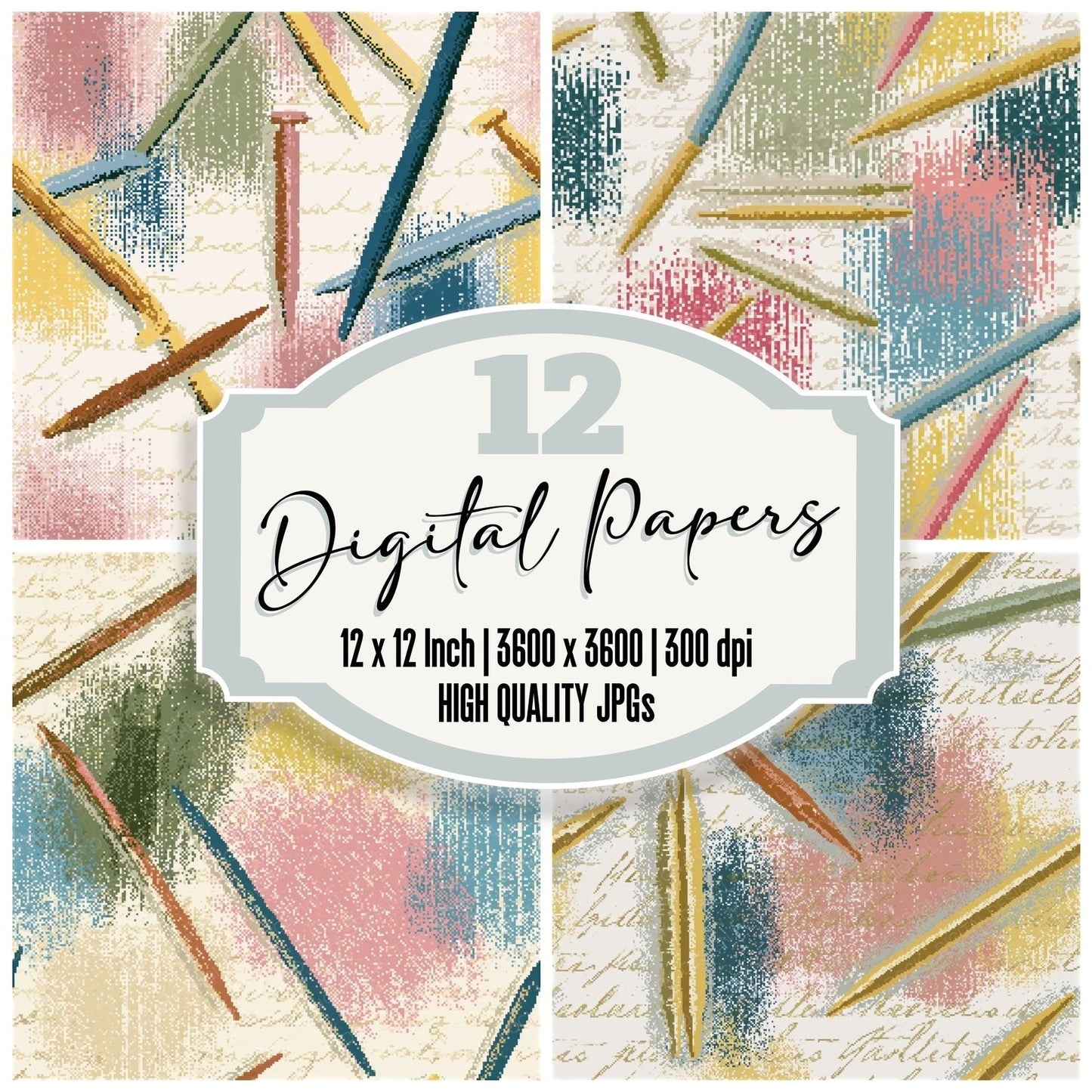 Pixel Knitting Needles Dusty Rose Seamless Digital Paper Pack (DDD015901)