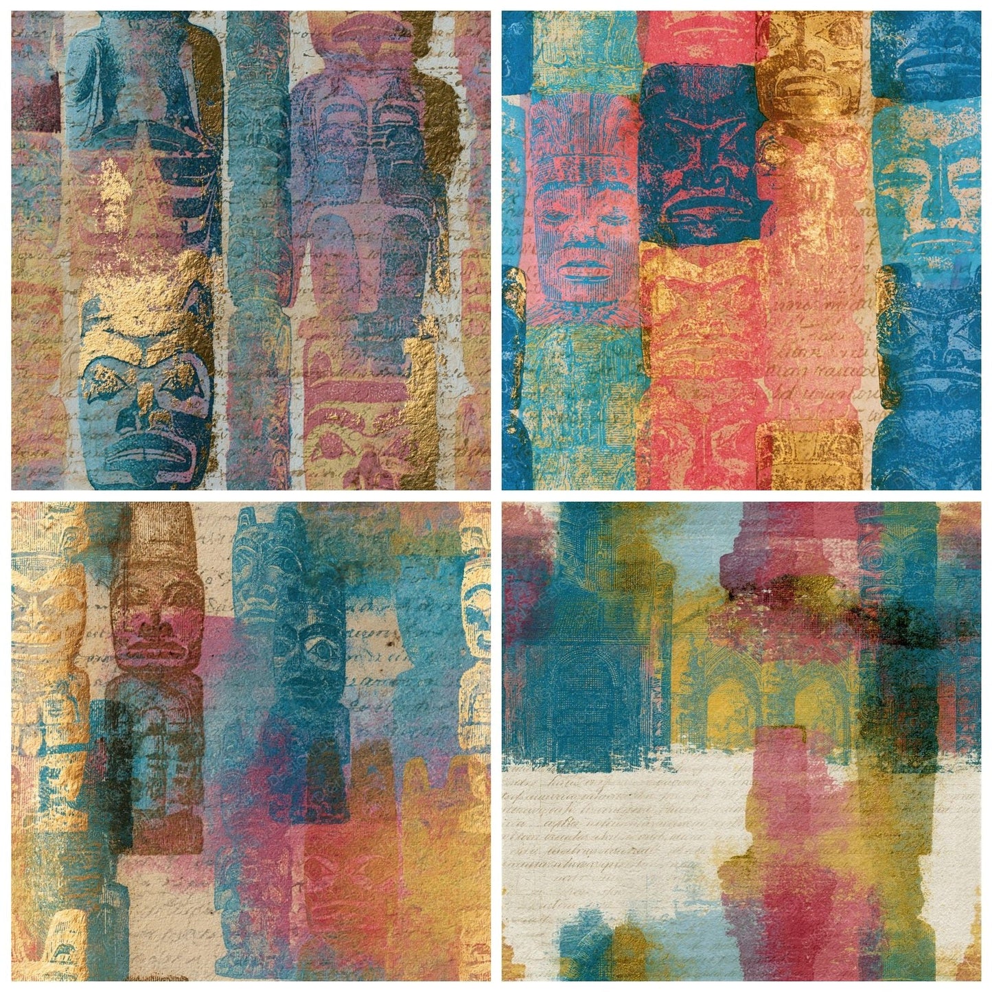 Antique Botanical Totem Poles Gelato Seamless Digital Paper Pack (DDD015906)
