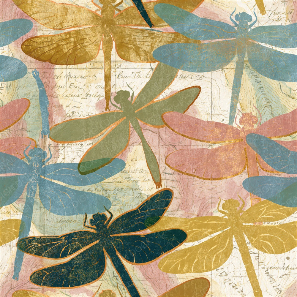 Another Antique Map Dragonflies Dusty Rose Seamless digital paper shown full size
