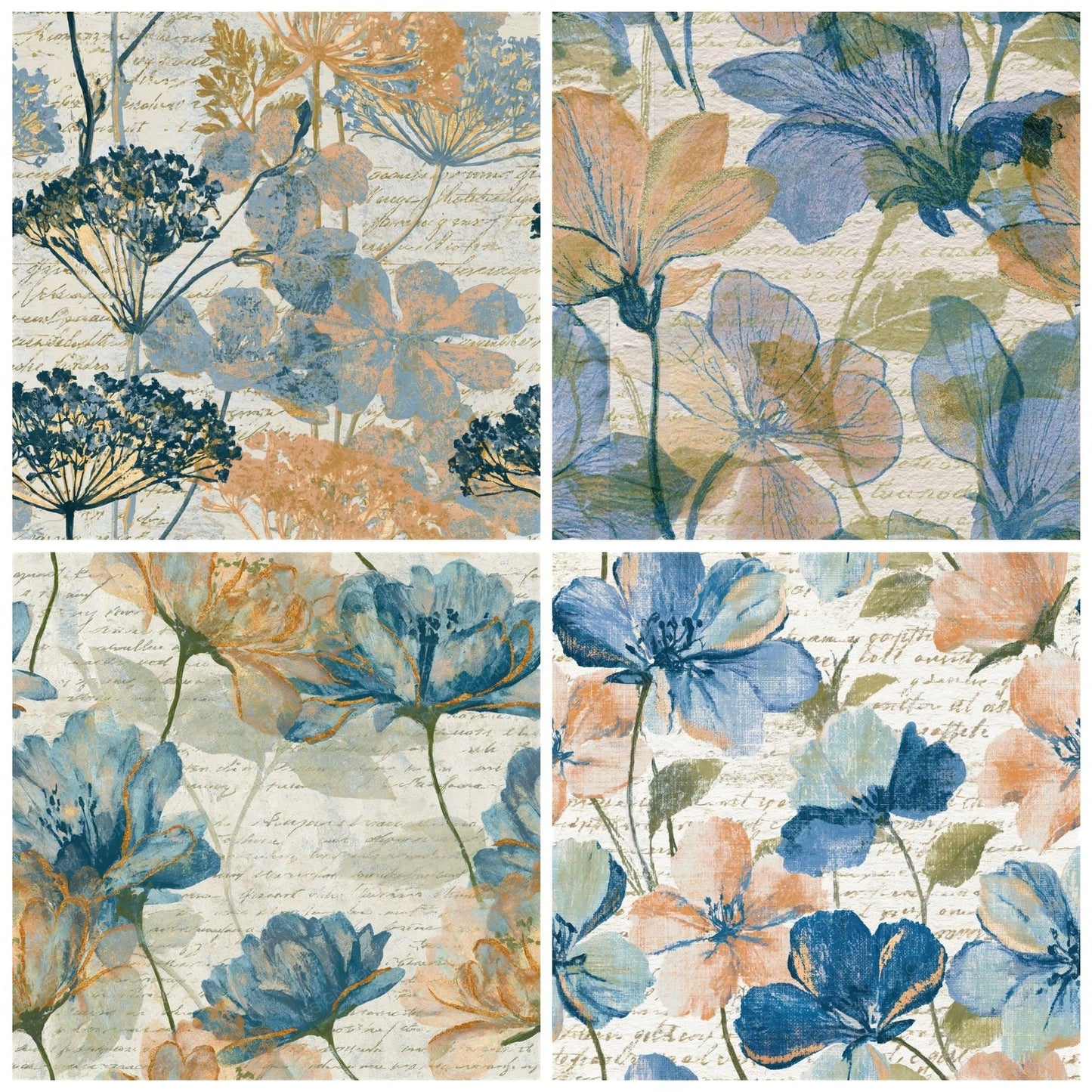 Lithograph Wilted Flowers Pearl Blue Seamless Digital Paper Pack (DDD015914)