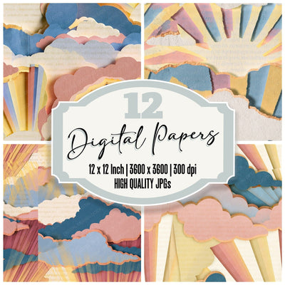 Papercut Sunrays Clouds Gelato Seamless Digital Paper Pack (DDD015918)