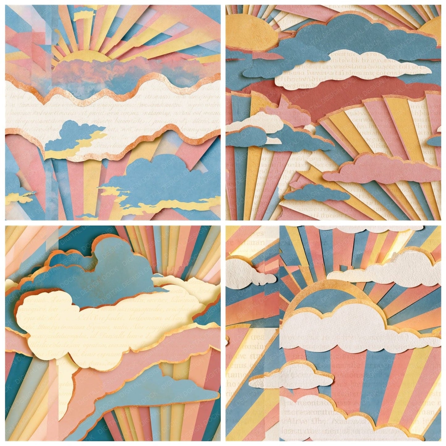 Papercut Sunrays Clouds Gelato Seamless Digital Paper Pack (DDD015918)