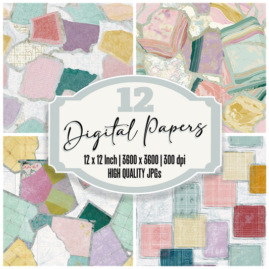 Scandinavian Baby Blankets Pastels Seamless digital paper pack cover showing four of the 12 papers