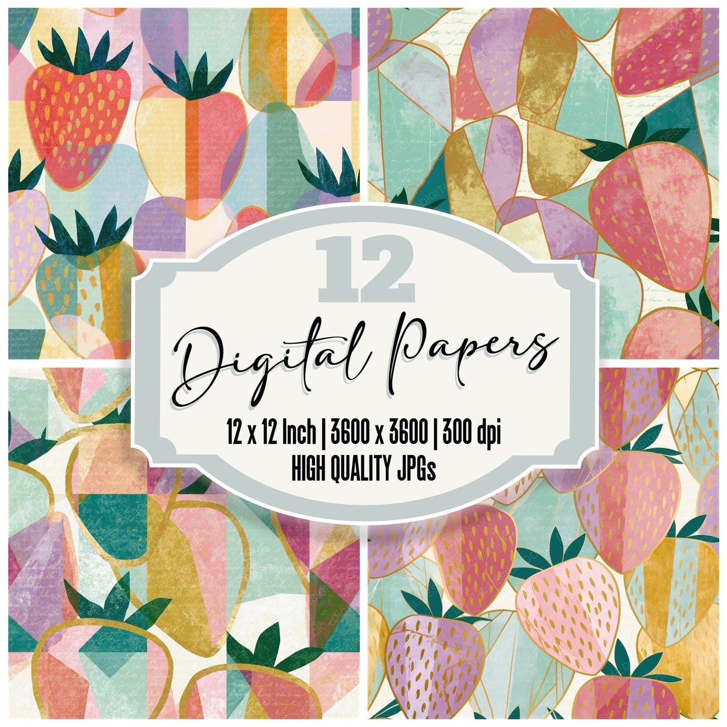 Bauhaus Strawberry Mint Pink Seamless Digital Paper Pack (DDD015929)