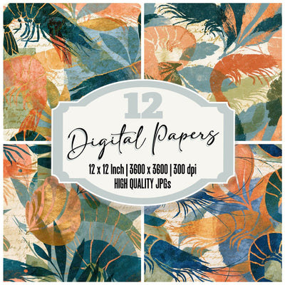 Bohemian Shrimp Peach Pistachio Seamless Digital Paper Pack (DDD015930)