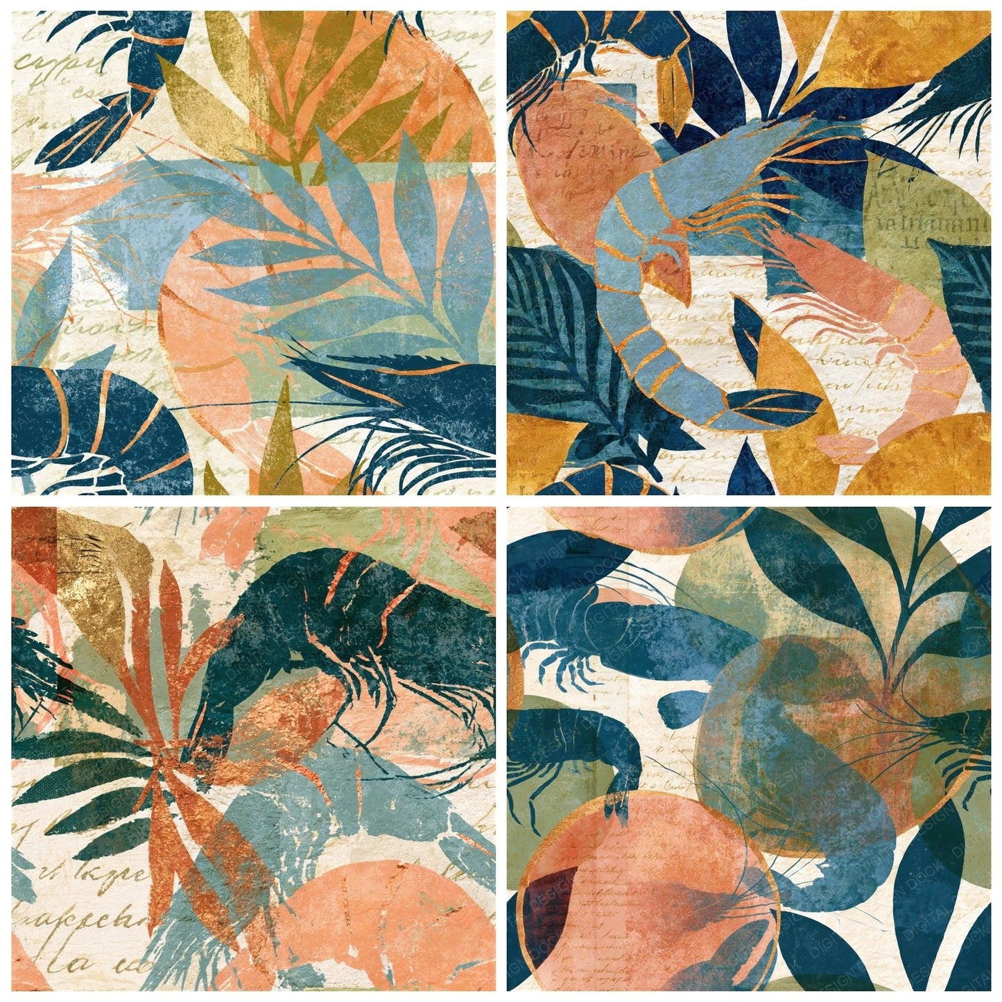 Bohemian Shrimp Peach Pistachio Seamless Digital Paper Pack (DDD015930)