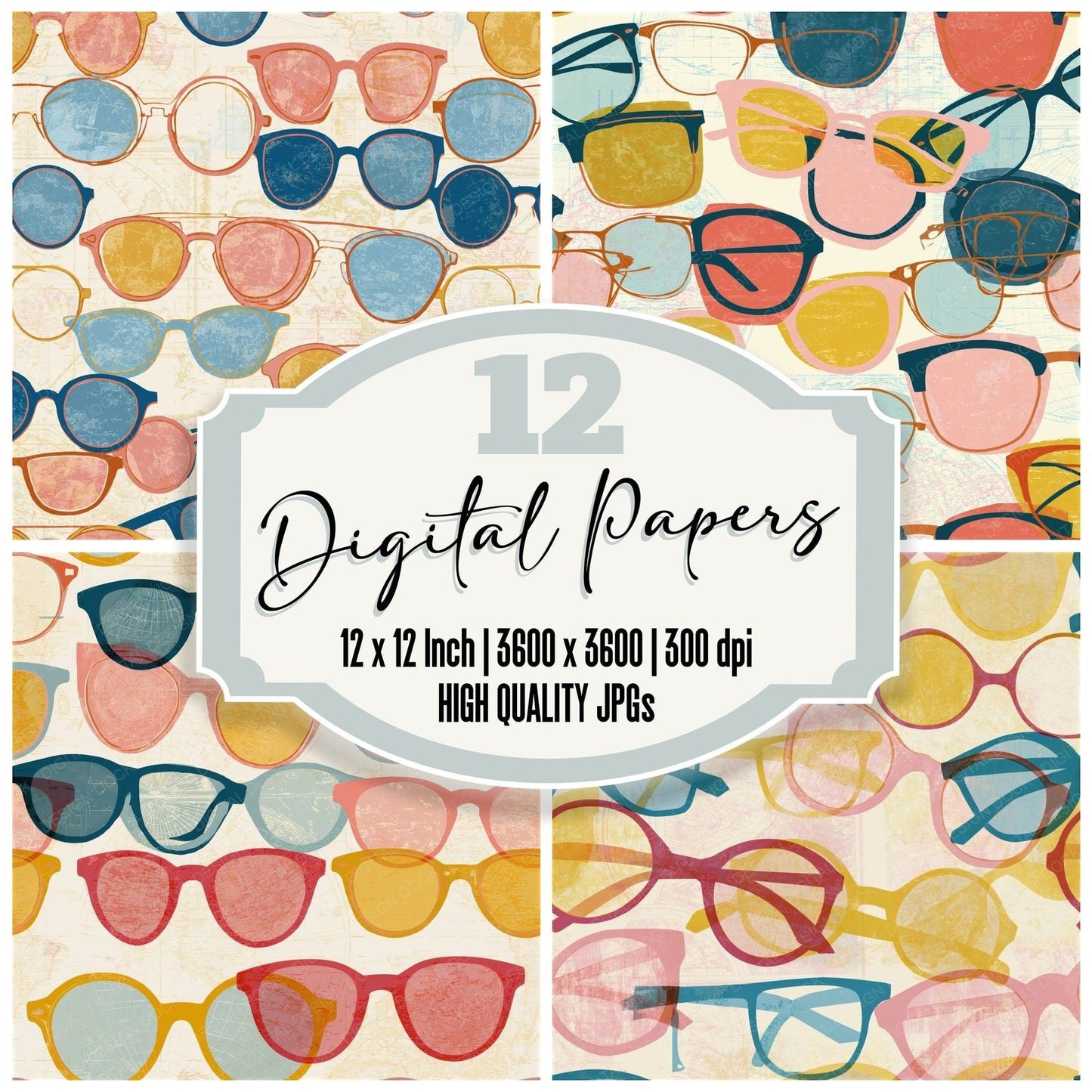 Mid Century Spectacles Gelato Seamless Digital Paper Pack (DDD015936)