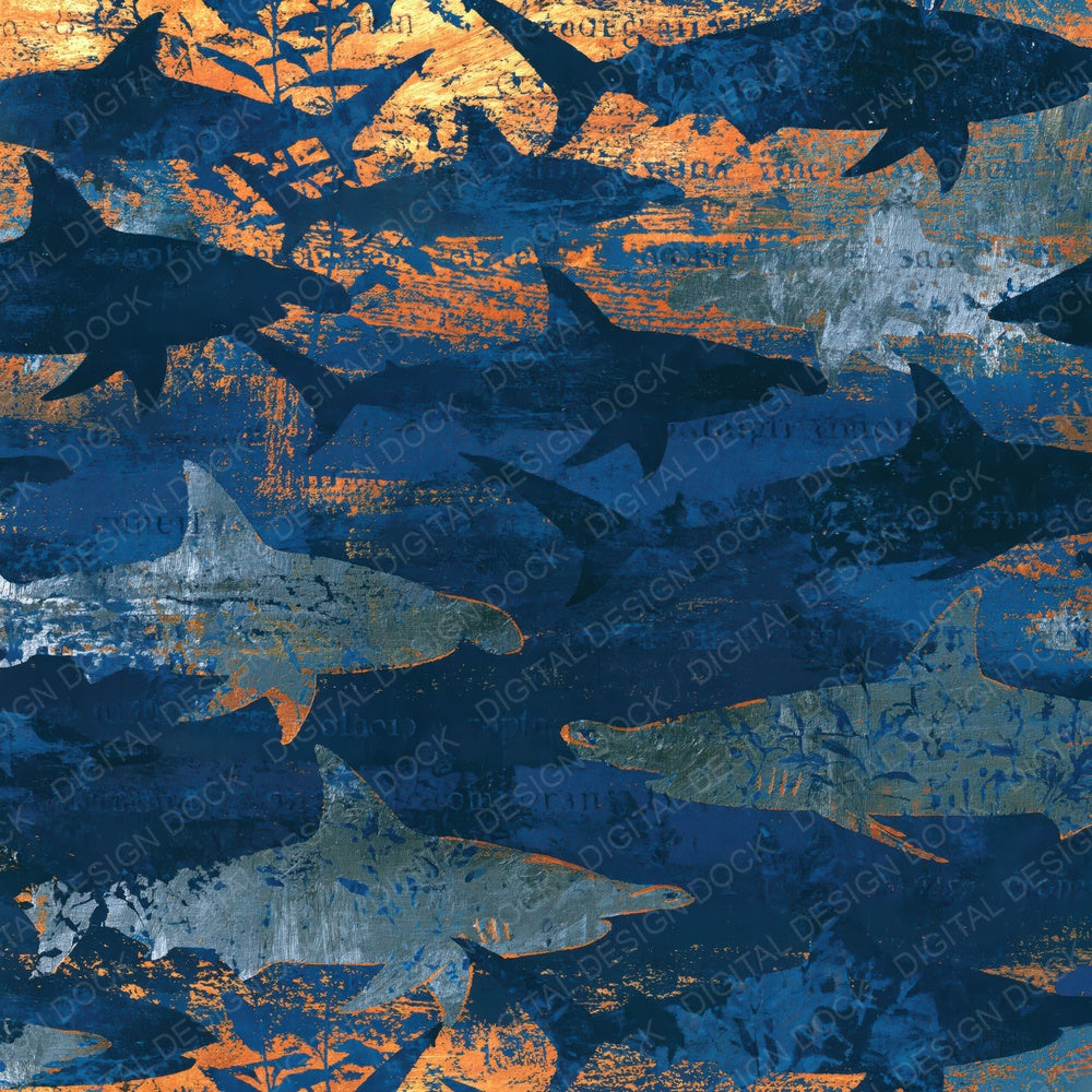 Single Oil Pastel Sharks Midnight Silver digital paper shown full size