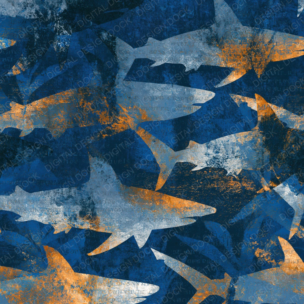 Another Oil Pastel Sharks Midnight Silver digital paper shown full size