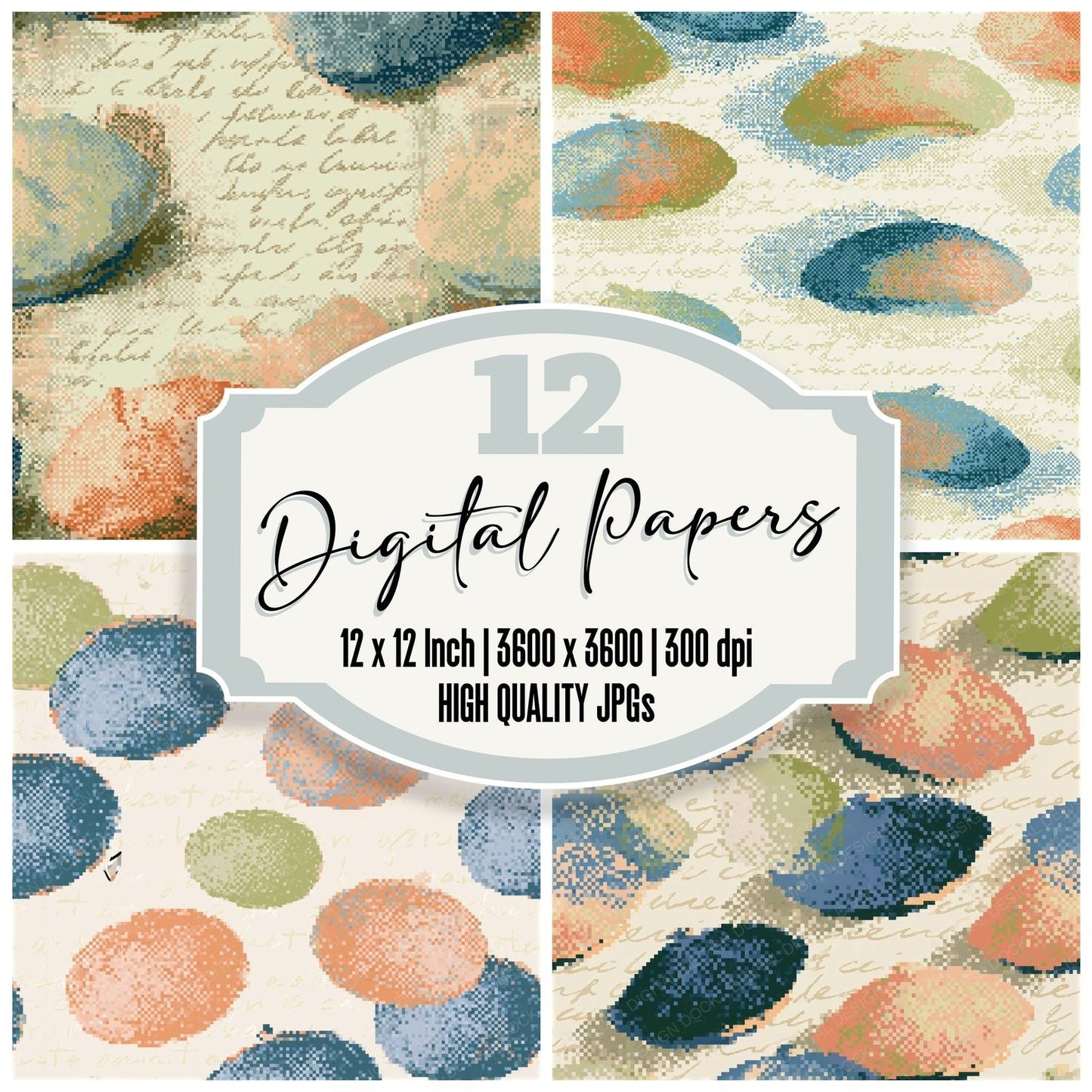 Pixel Berets Powder Blue Peach Seamless Digital Paper Pack (DDD015940)