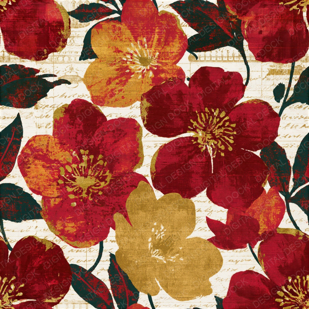 Sparse Hellebore Red Gold Seamless Digital Paper Pack (DDD015943)