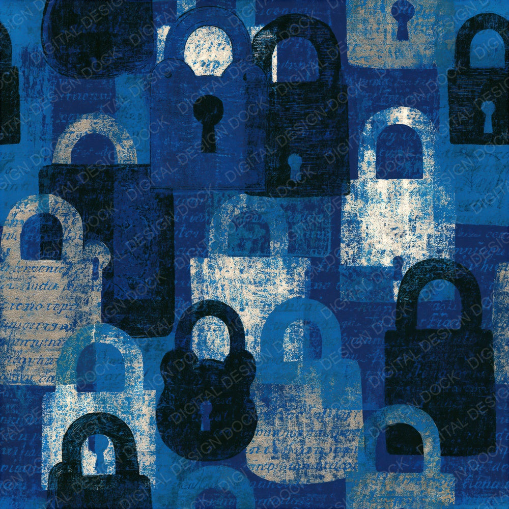 Etching Padlocks Electric Blue Navy Seamless Digital Paper Pack (DDD015949)