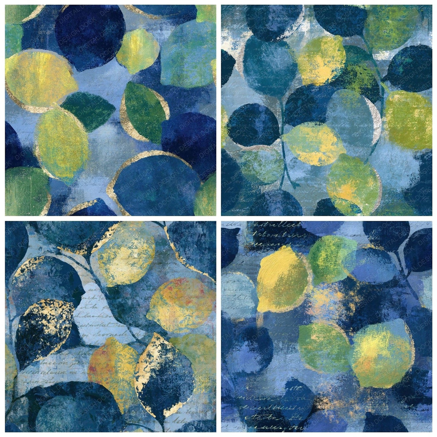 Impressionist Lemon Lime Indigo Seamless Digital Paper Pack (DDD015950)