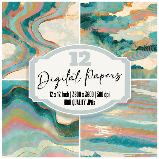 Impressionist Vaporwave Turquoise Pink Digital Paper Pack (DDD015951)