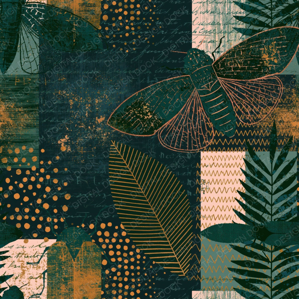 Memphis Leaf Insects Forest Bronze Digital Paper Pack (DDD015954)
