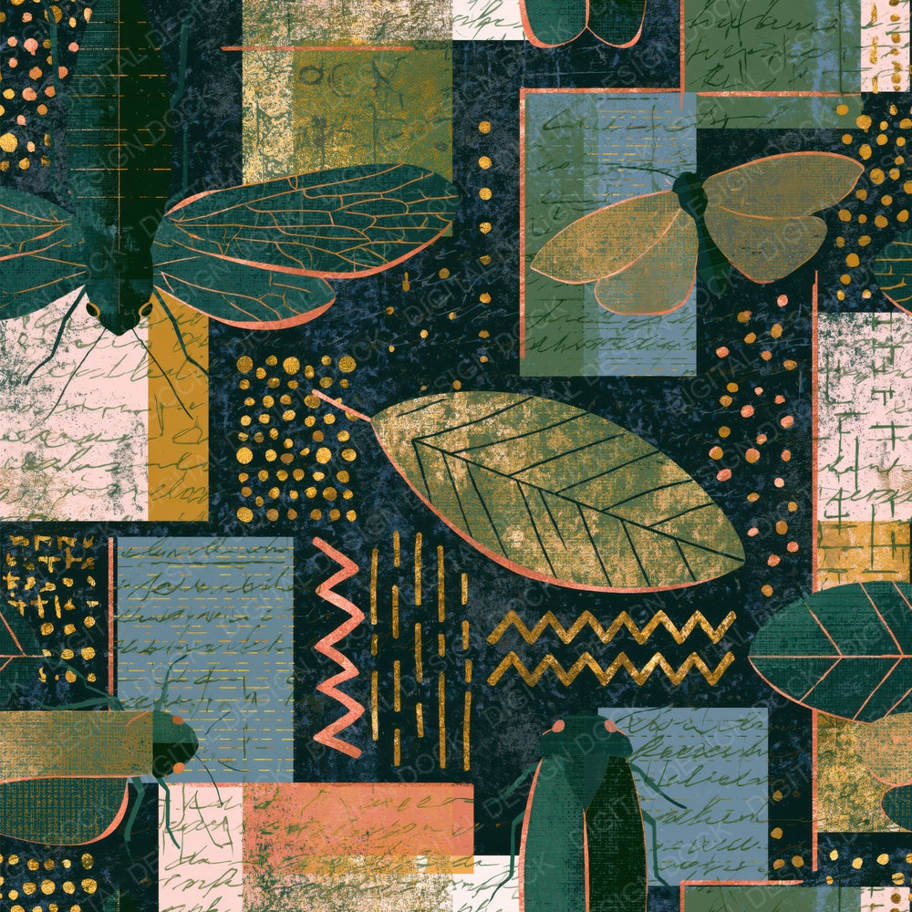Memphis Leaf Insects Forest Bronze Digital Paper Pack (DDD015954)