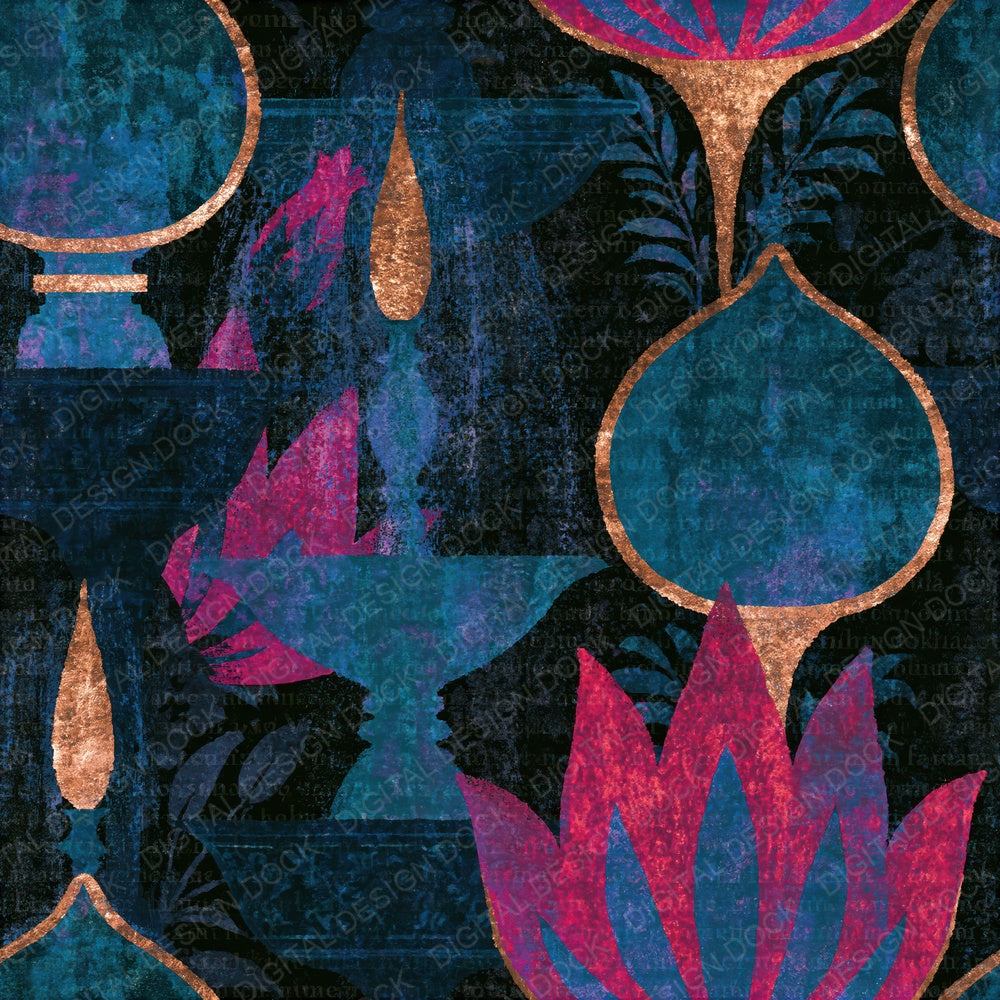 Mughal Fountain Teal Magenta Seamless Digital Paper Pack (DDD015956)