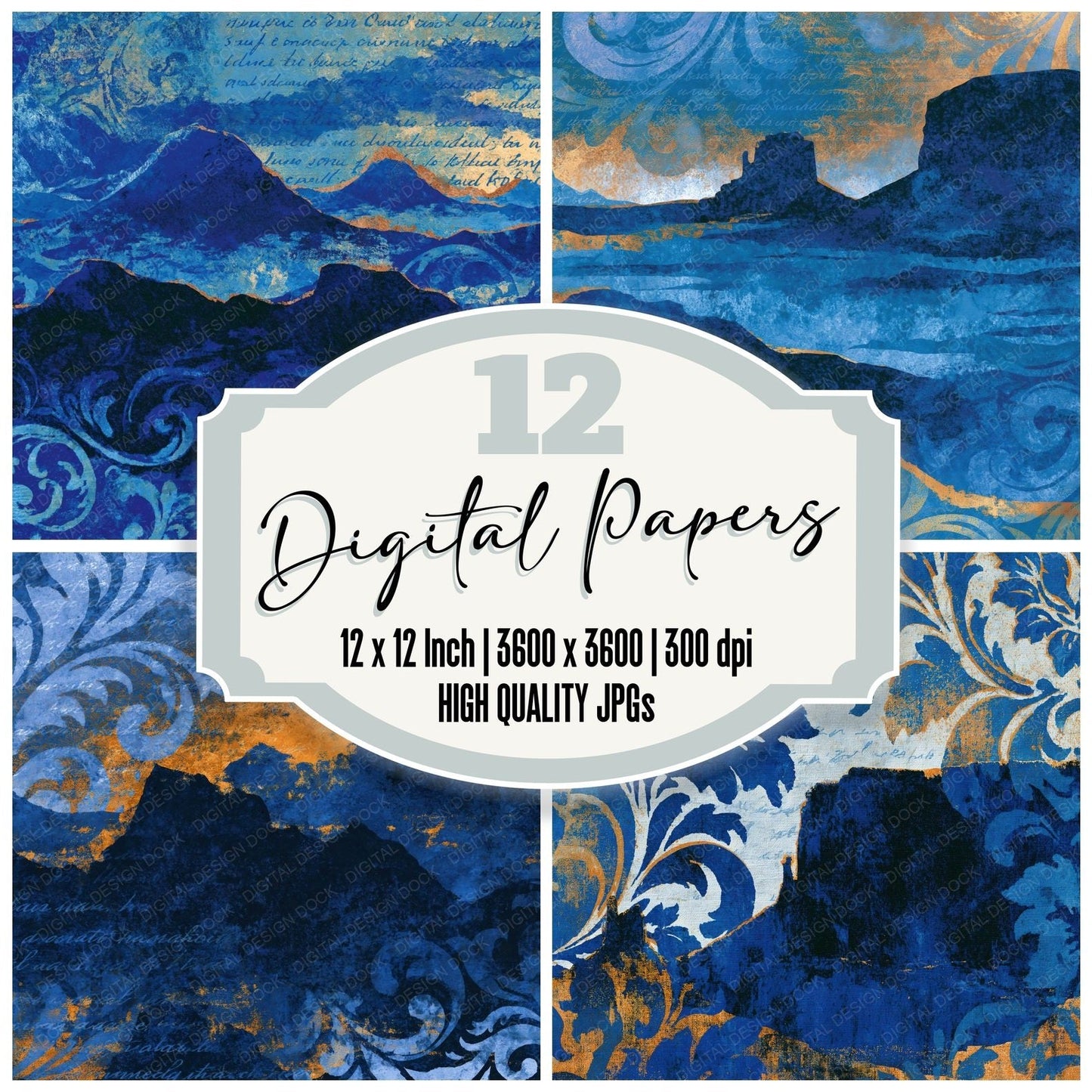Rococo Mesa Electric Blue Navy Digital Paper Pack (DDD015959)