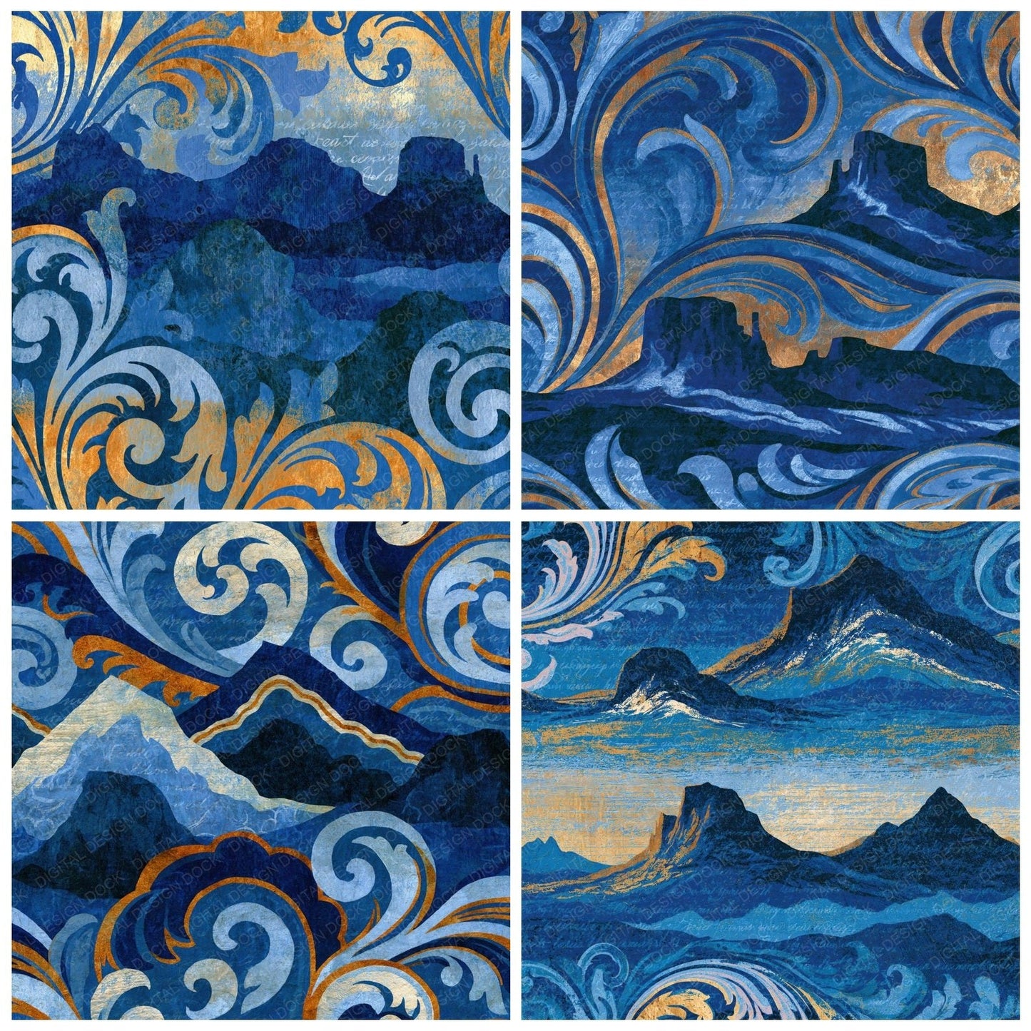 Rococo Mesa Electric Blue Navy Digital Paper Pack (DDD015959)
