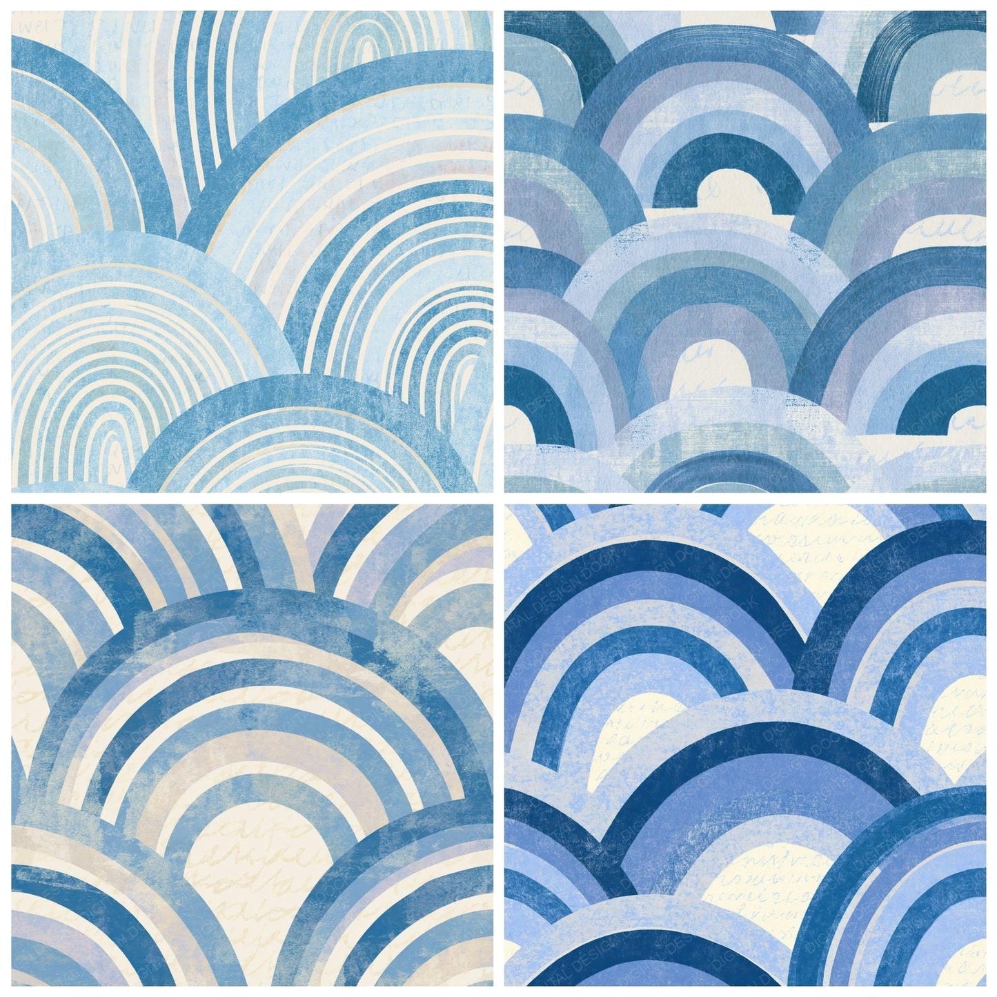 Screenprint Rainbow Arcs Sapphire Ivory Digital Paper Pack (DDD015960)