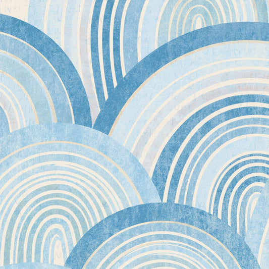 Single Screenprint Rainbow Arcs Sapphire Ivory digital paper shown full size