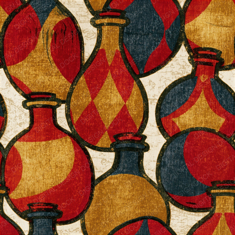 Ukiyo-e Spell Bottles Red Gold Seamless Digital Paper Pack (DDD015962)
