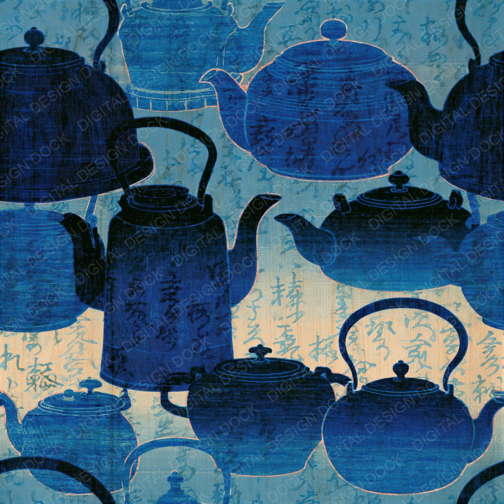 Ukiyo-e Tea Kettles Bone Navy Seamless Digital Paper Pack (DDD015963)