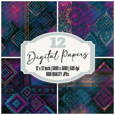Victorian Aztec Teal Magenta Seamless Digital Paper Pack (DDD015964)