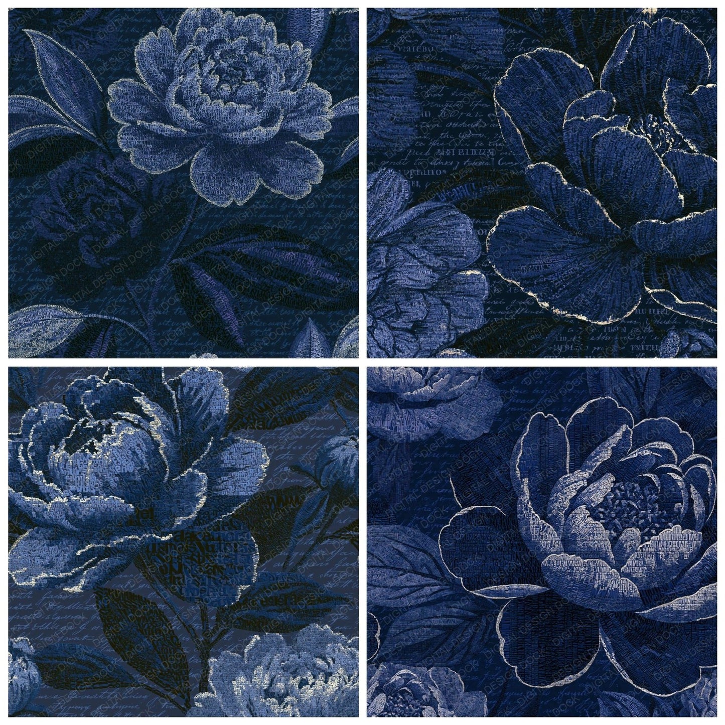 ASCII Peonies Midnight Silver Digital Paper Pack (DDD015966)