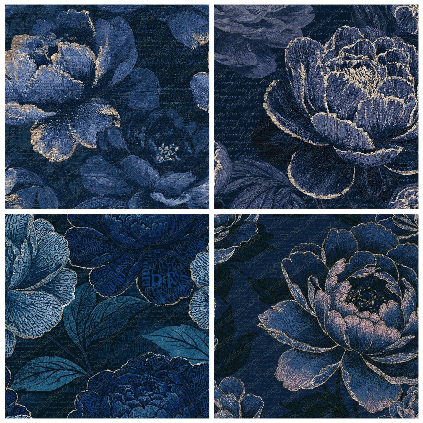 ASCII Peonies Midnight Silver Digital Paper Pack (DDD015966)