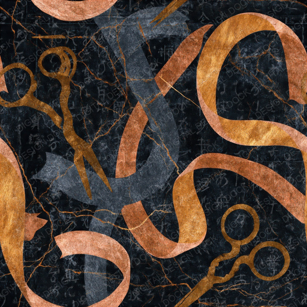 Batik Scissors Ribbons Gold Seamless Digital Paper Pack (DDD015968)