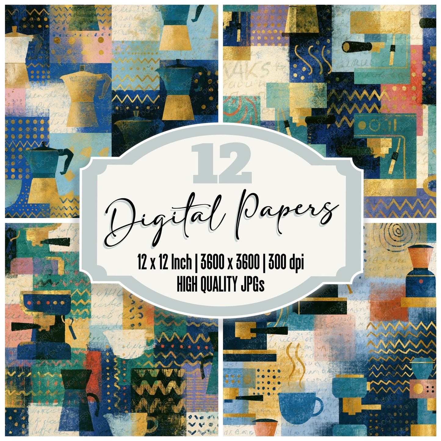 Memphis Espresso Machines Bone Navy Digital Paper Pack (DDD015973)