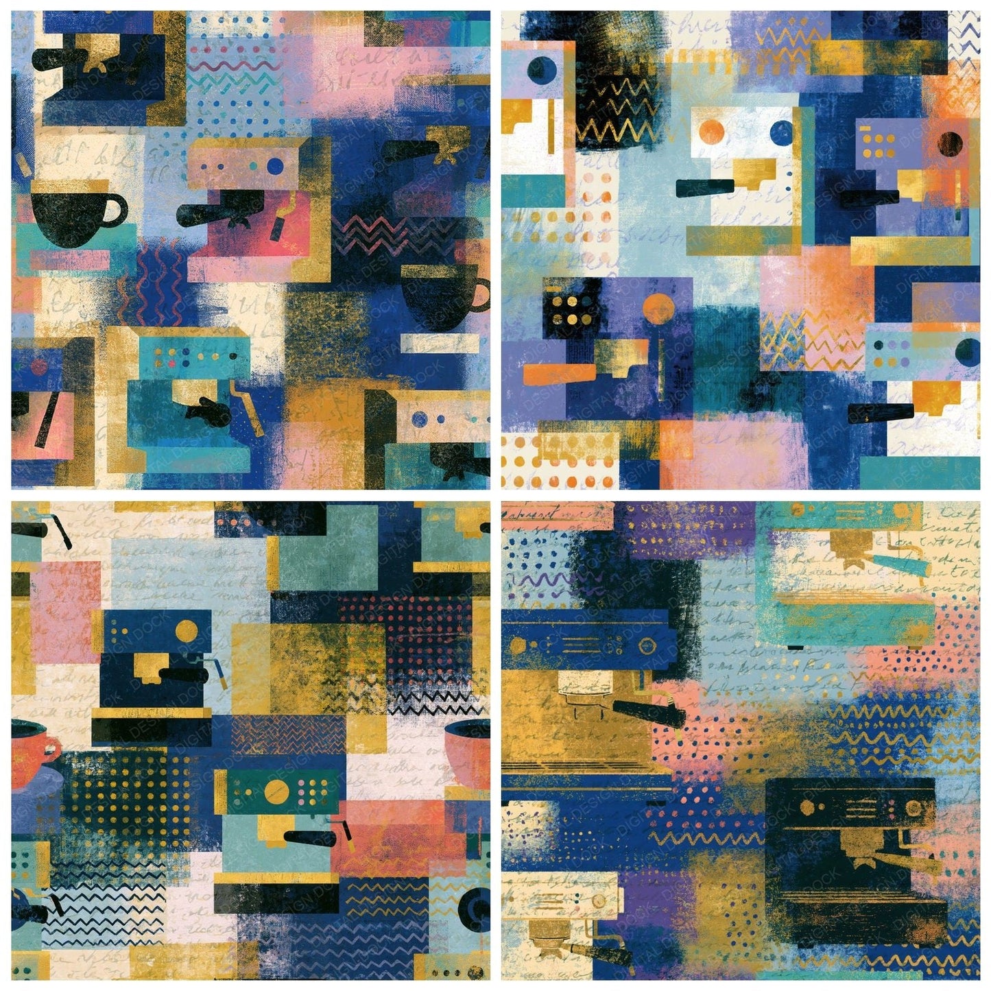 Memphis Espresso Machines Bone Navy Digital Paper Pack (DDD015973)