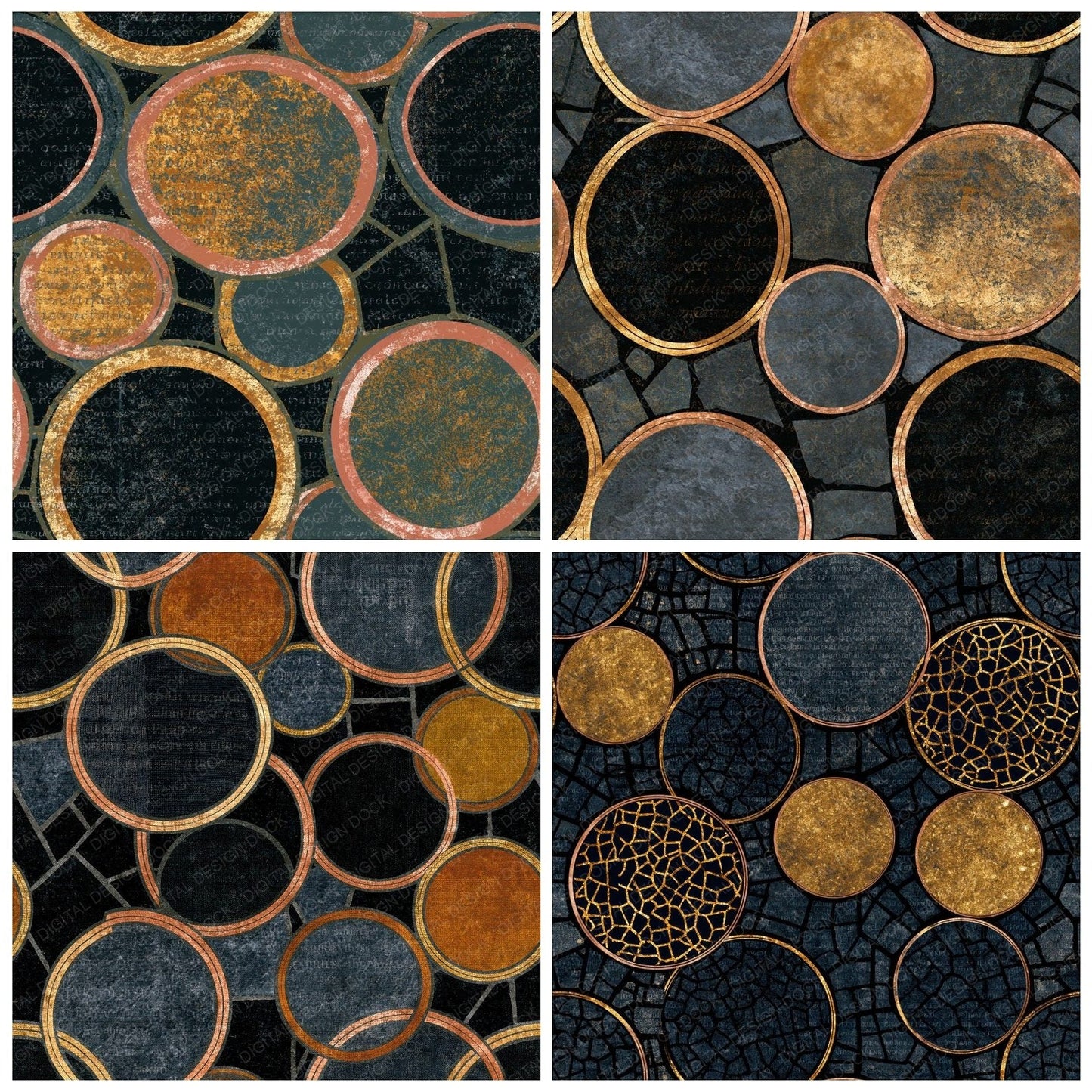 Mosaic Embroidery Hoops Gold Seamless Digital Paper Pack (DDD015974)