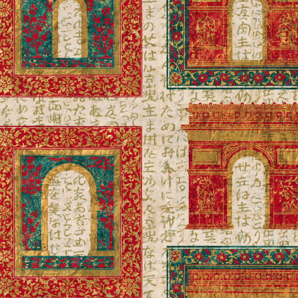 Mughal Arc De Triomphe Red Gold Digital Paper Pack (DDD015975)