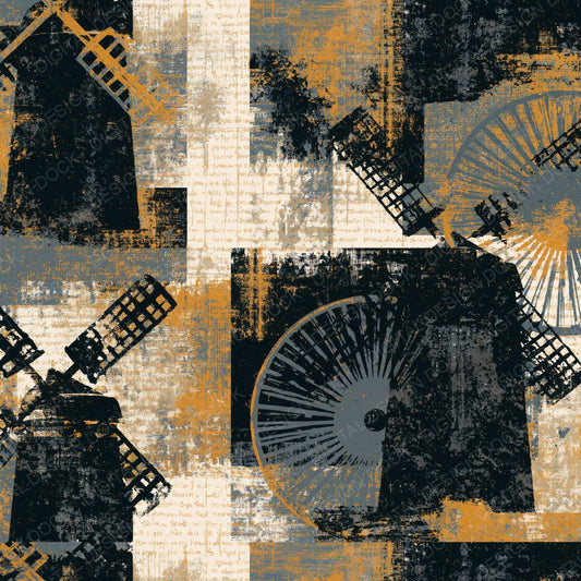 Single Screenprint Water Mills Cream Mustard digital paper shown full size