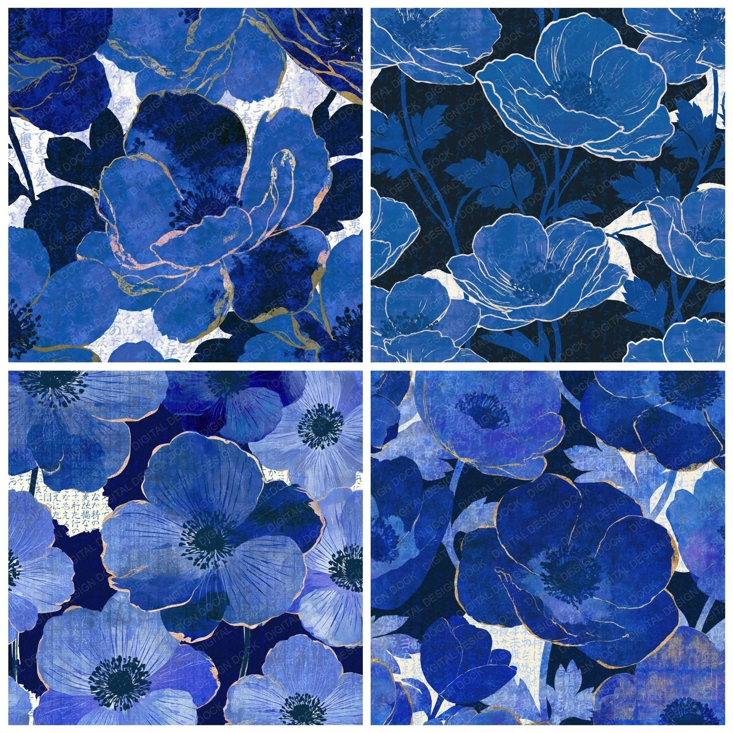Sparse Anemone Electric Blue Navy Digital Paper Pack (DDD015978)