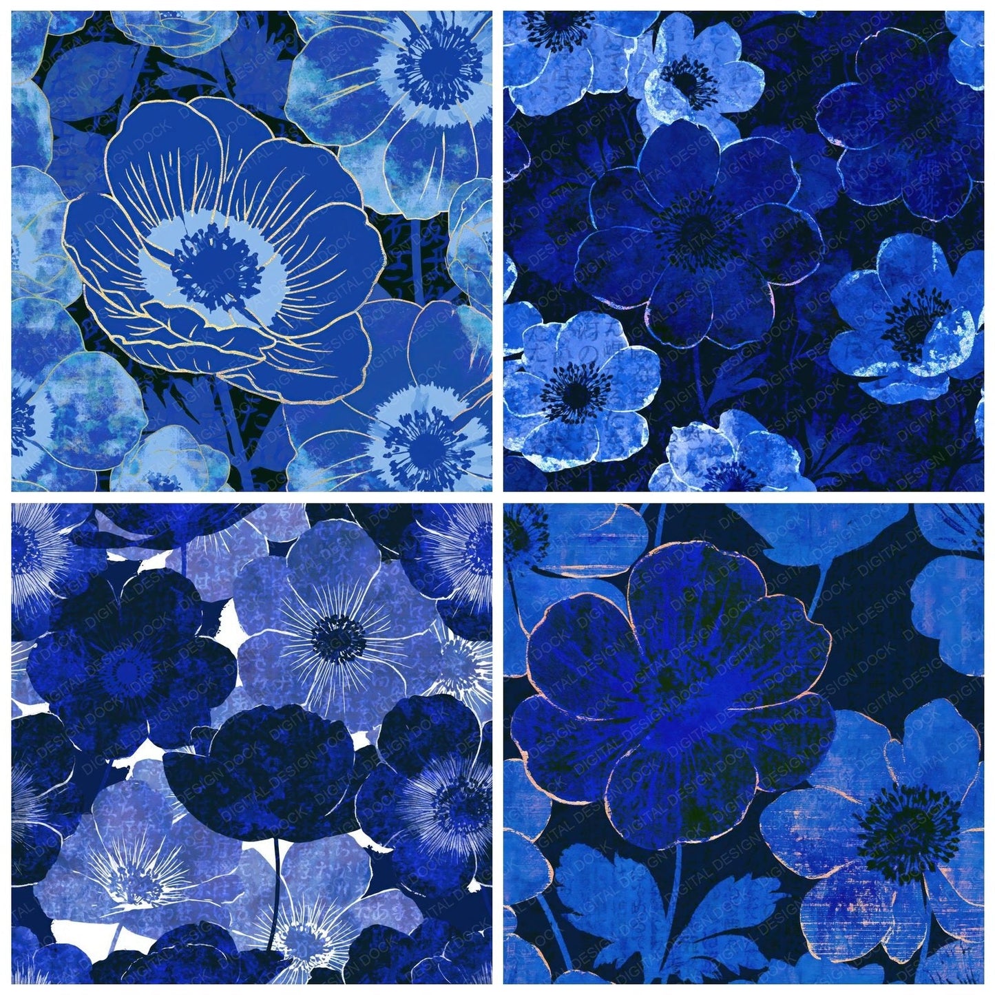 Sparse Anemone Electric Blue Navy Digital Paper Pack (DDD015978)