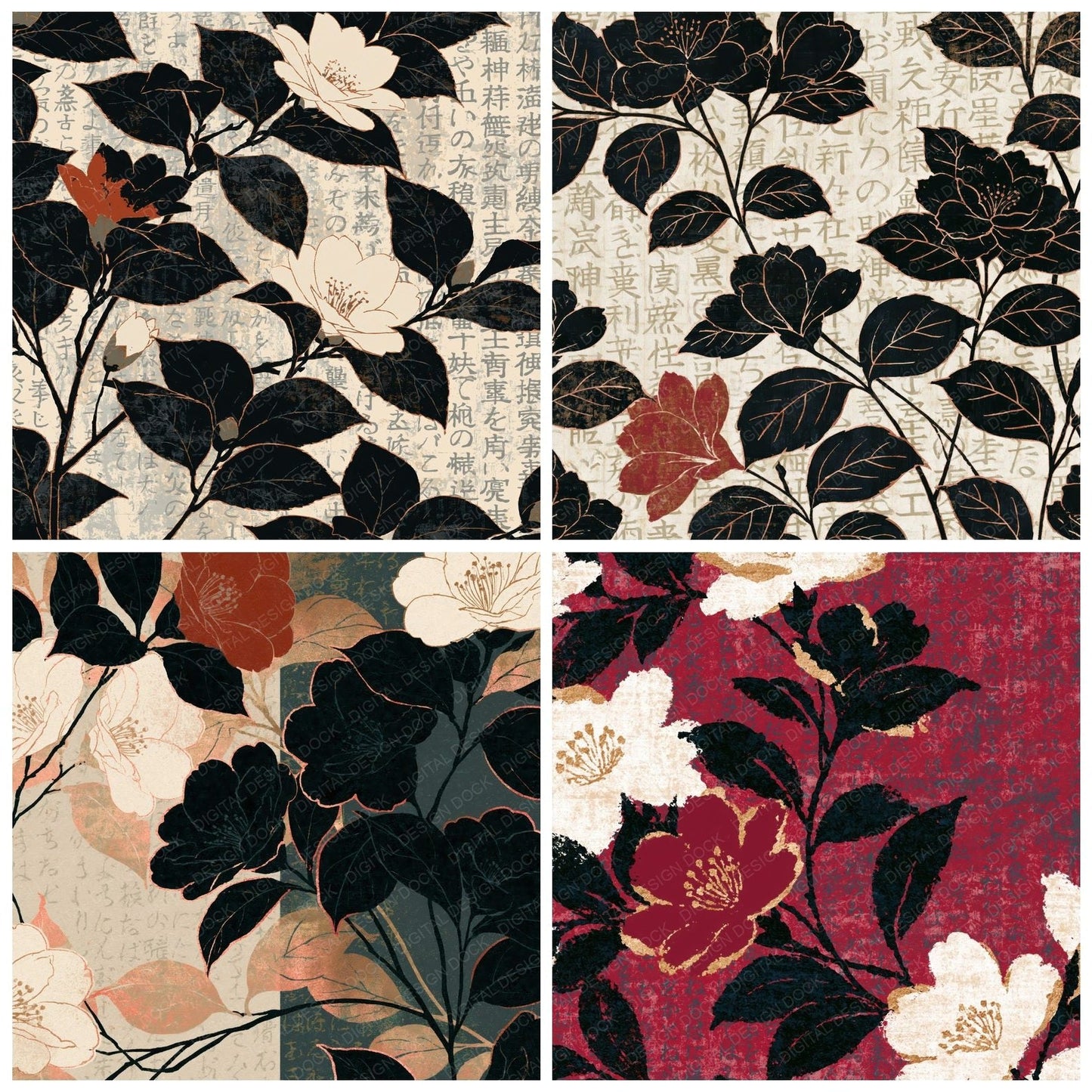 Sparse Jasmine Ivory Oxblood Digital Paper Pack (DDD015979)