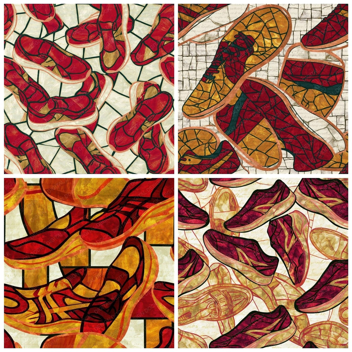 Stained Glass Running Shoes Circus Red Seamless Digital Paper Pack (DDD015980)