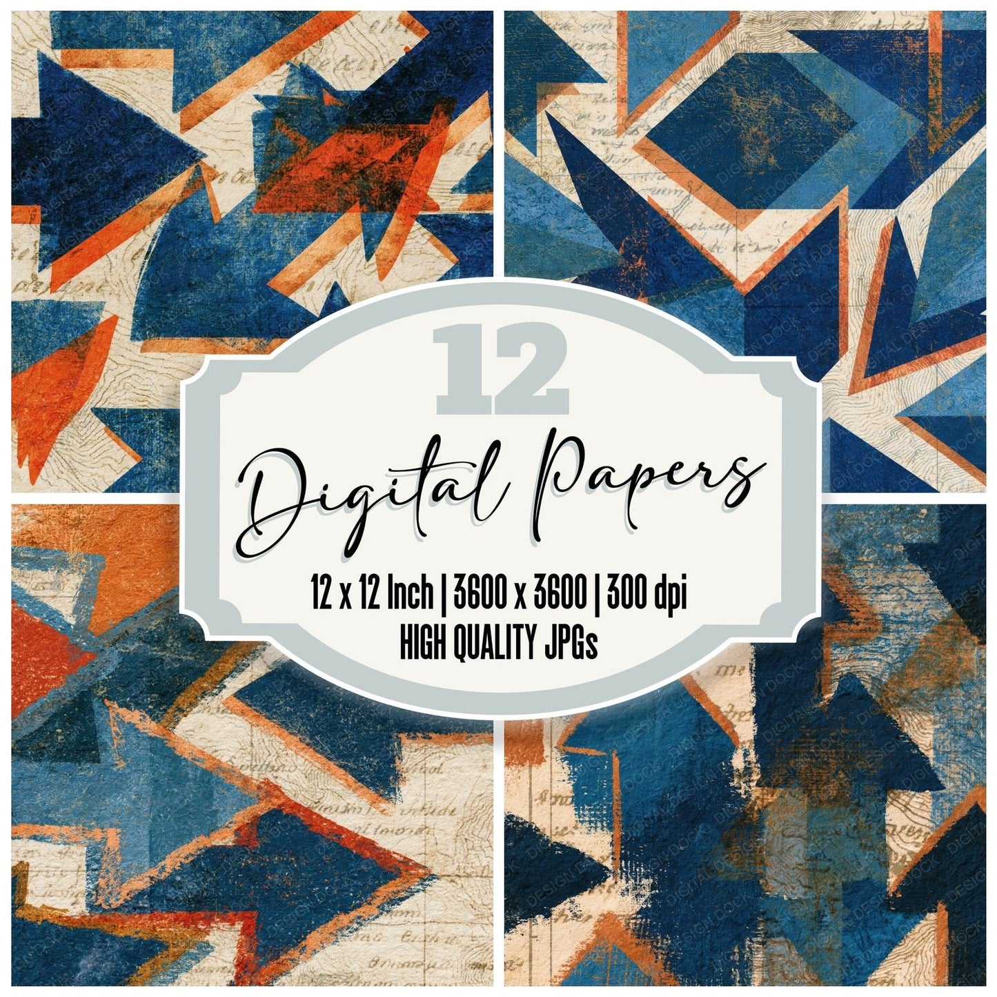 Antique Map Neon Arrows Denim Digital Paper Pack (DDD015985)