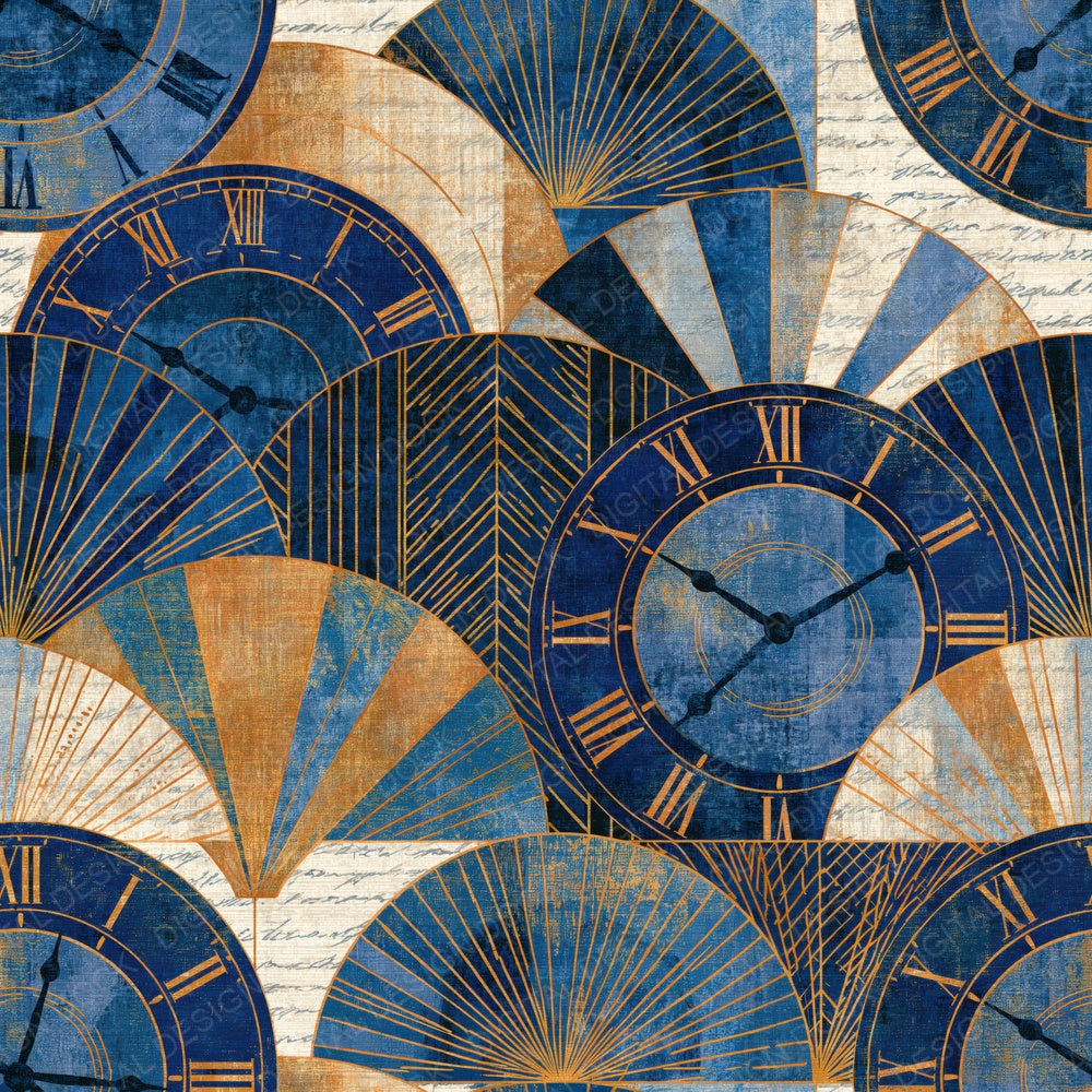 Art Deco Clocks Denim Cobalt Digital Paper Pack (DDD015986)