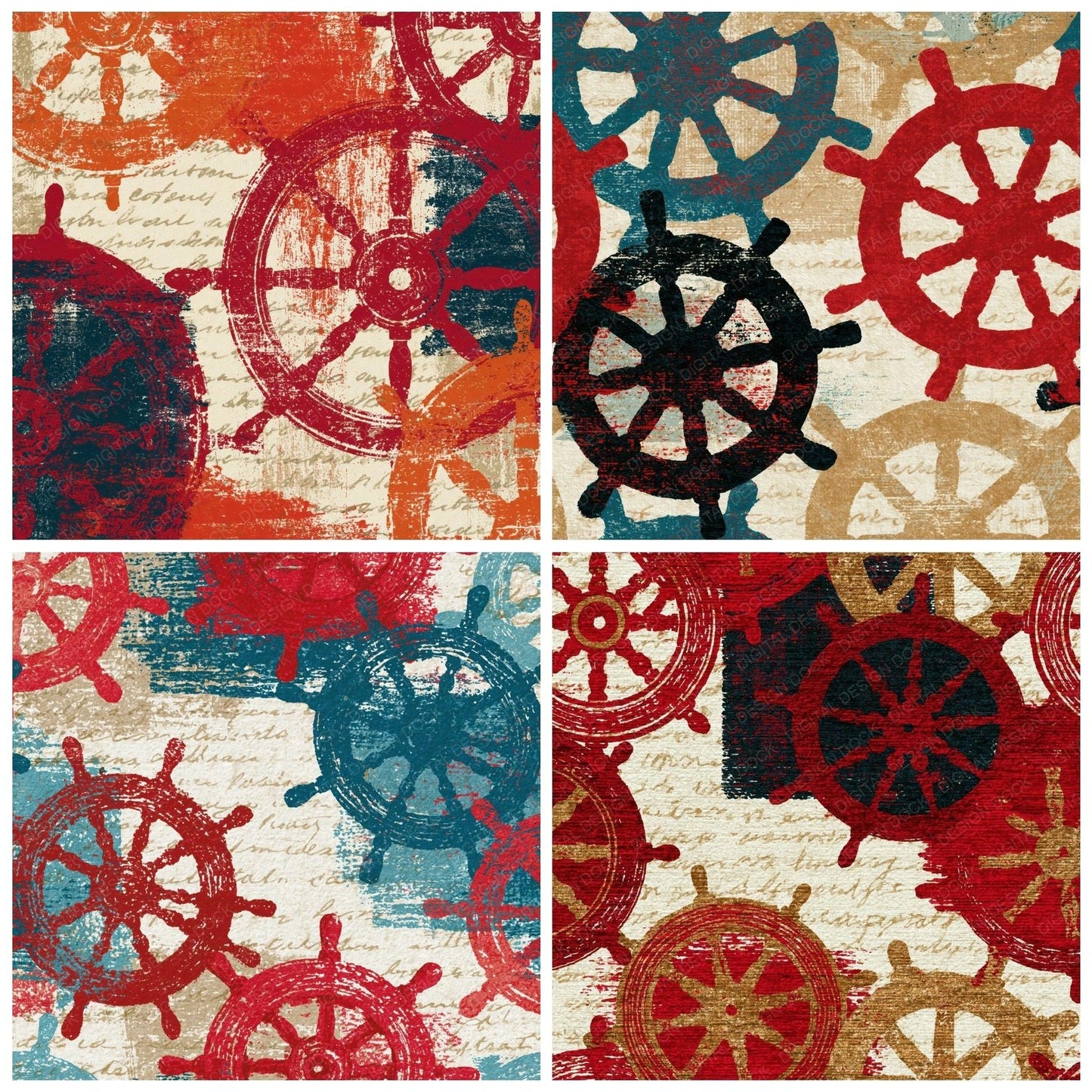 Drypoint Ship Wheels Cherry Ivory Digital Paper Pack (DDD015990)