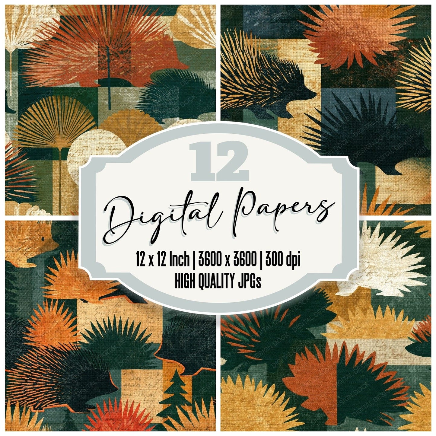 Embroidery Porcupine Forest Bronze Seamless Digital Paper Pack (DDD015994)
