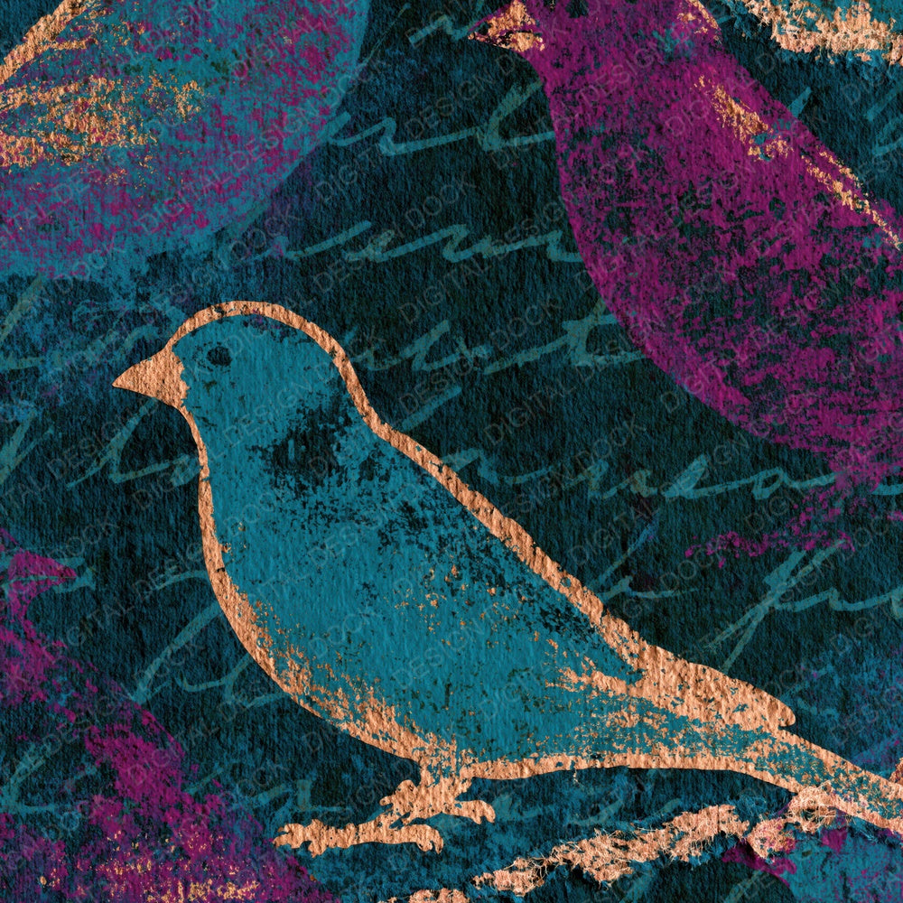 Torn Paper Goldfinches Teal Magenta Digital Paper Pack (DDD016003)