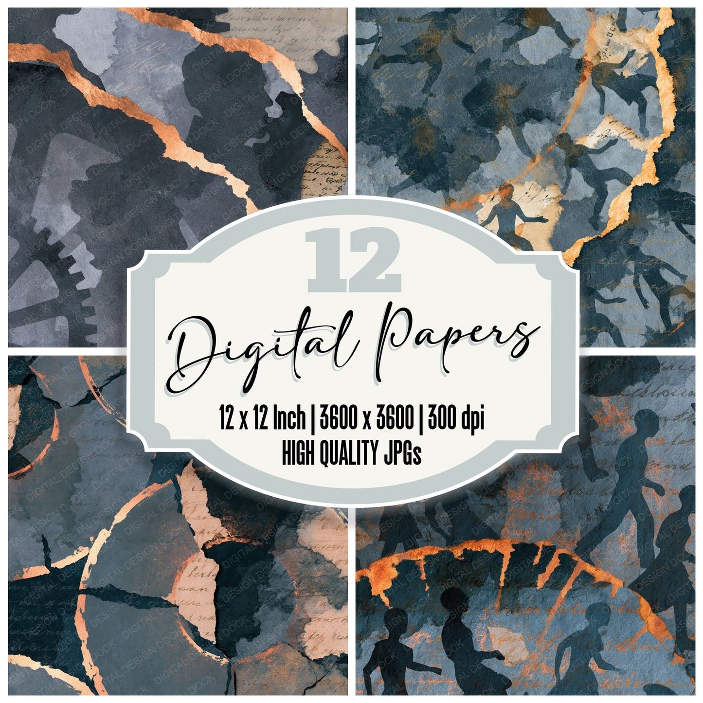 Collage Zoetrope Slate Pewter Digital Paper Pack (DDD016007)