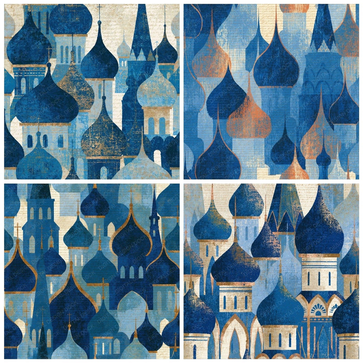 Layered Kremlin Domes Sapphire Ivory Digital Paper Pack (DDD016013)