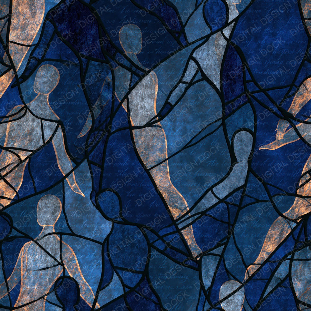 Single Stained Glass Mannequins Midnight Silver digital paper shown full size