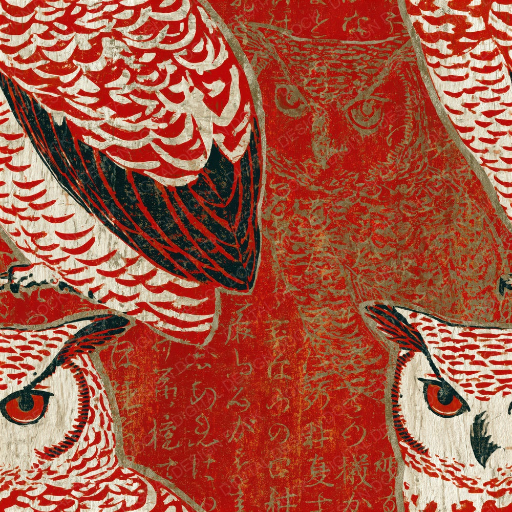 Ukiyo-e Owl Crimson White Seamless Digital Paper Pack (DDD016023)
